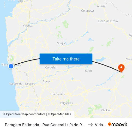 Paragem Estimada - Rua General Luís do Rego, 225 to Vidago map