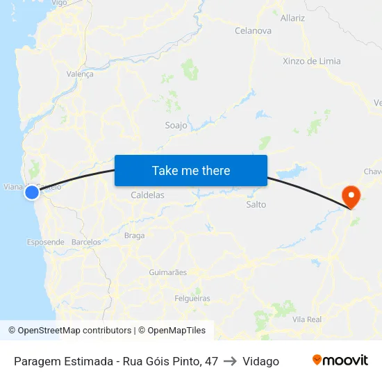 Paragem Estimada - Rua Góis Pinto, 47 to Vidago map