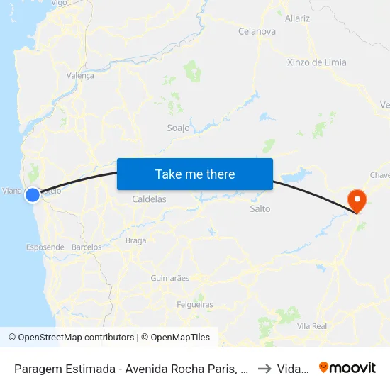 Paragem Estimada - Avenida Rocha Paris, 103 to Vidago map