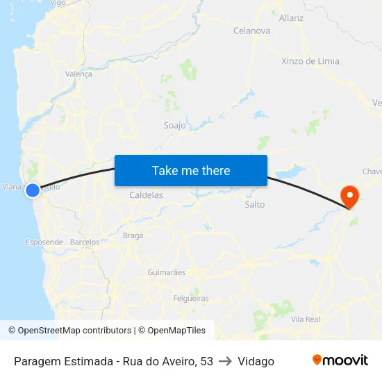 Paragem Estimada - Rua do Aveiro, 53 to Vidago map