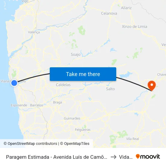 Paragem Estimada - Avenida Luís de Camões, 110 to Vidago map
