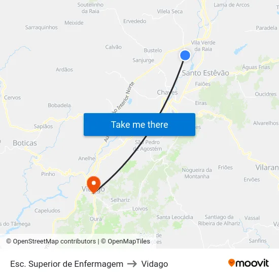Esc. Superior de Enfermagem to Vidago map
