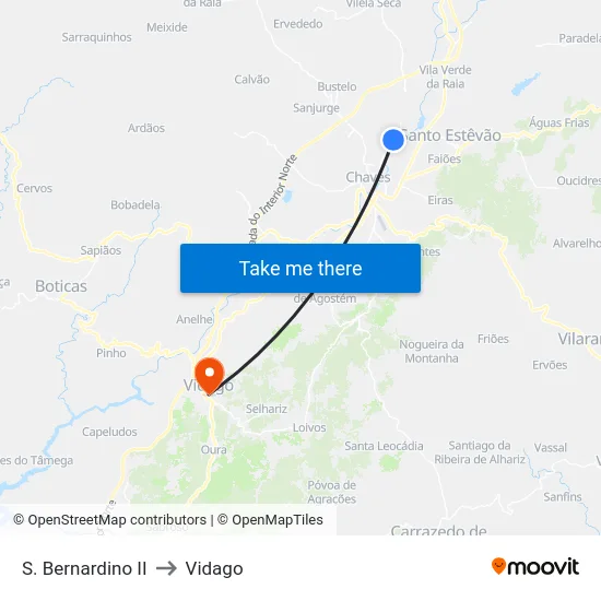 S. Bernardino II to Vidago map