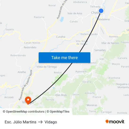 Esc. Júlio Martins to Vidago map