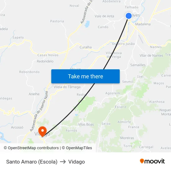 Santo Amaro (Escola) to Vidago map