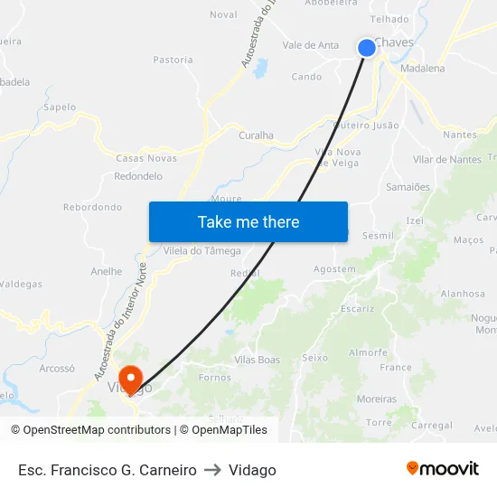 Esc. Francisco G. Carneiro to Vidago map