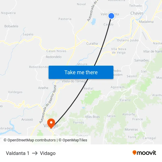 Valdanta 1 to Vidago map