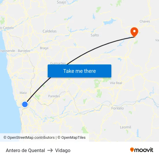 Antero de Quental to Vidago map