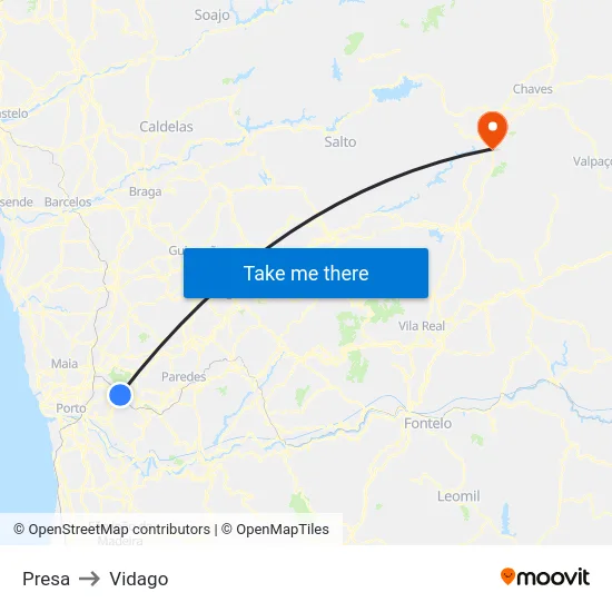 Presa to Vidago map