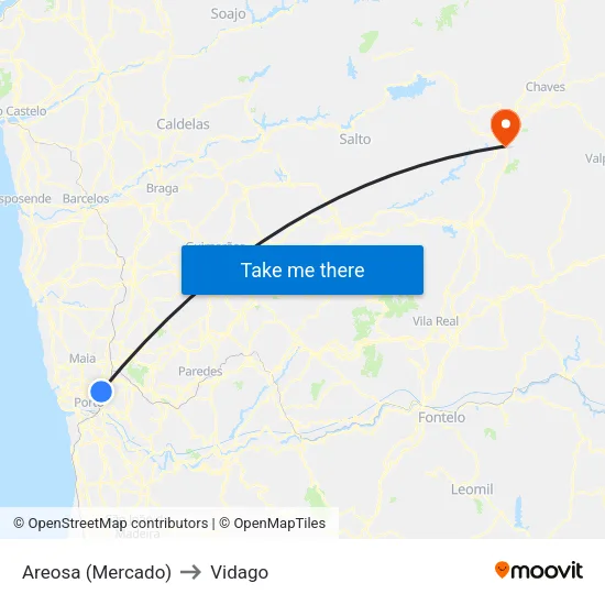 Areosa (Mercado) to Vidago map