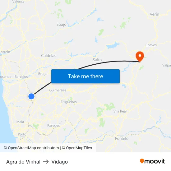 Agra do Vinhal to Vidago map