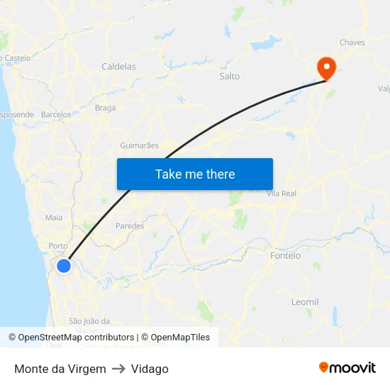 Monte da Virgem to Vidago map