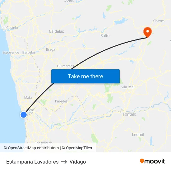 Estamparia Lavadores to Vidago map