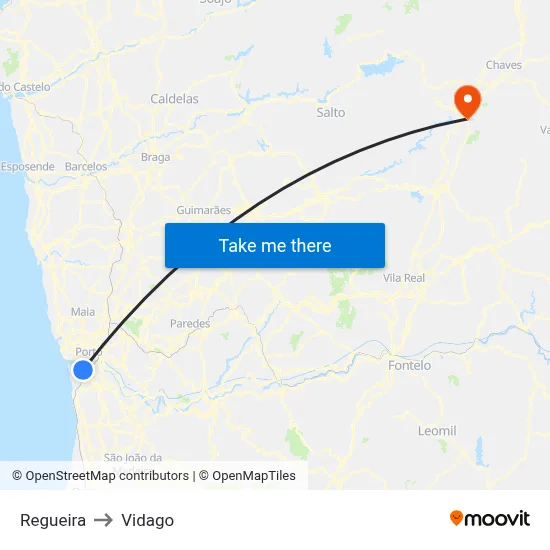 Regueira to Vidago map