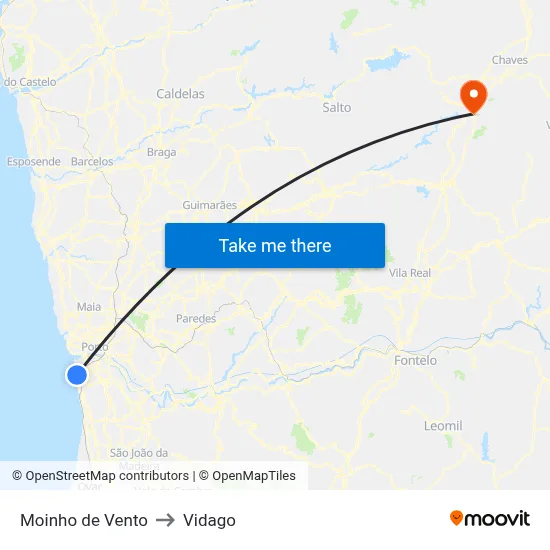 Moinho de Vento to Vidago map