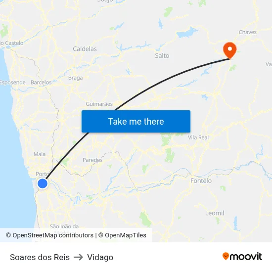 Soares dos Reis to Vidago map