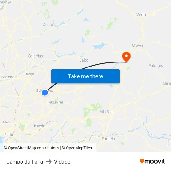 Campo da Feira to Vidago map