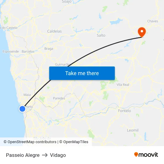 Passeio Alegre to Vidago map