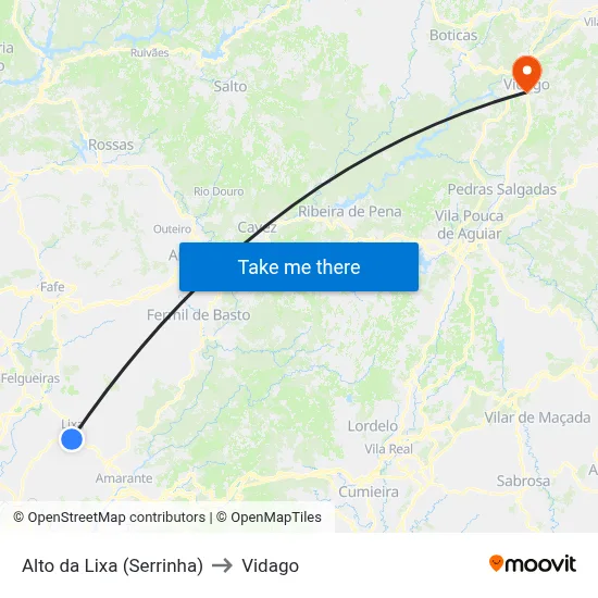 Alto da Lixa (Serrinha) to Vidago map