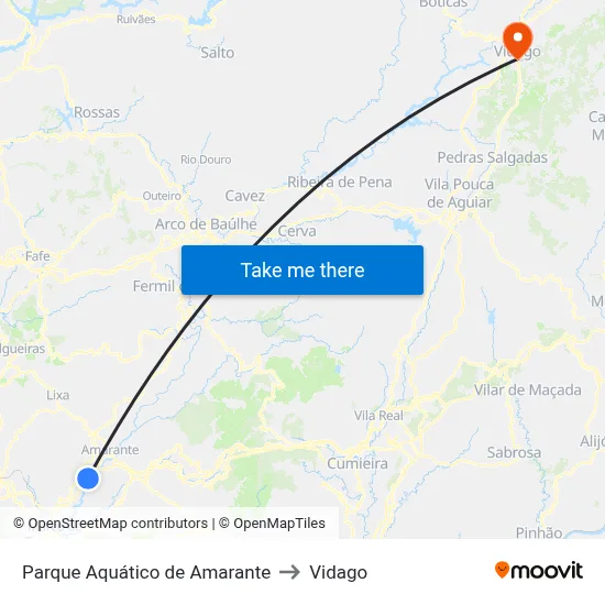 Parque Aquático de Amarante to Vidago map