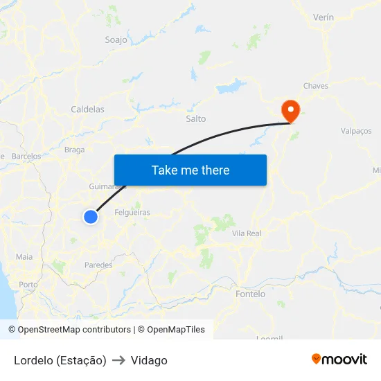 Lordelo (Estação) to Vidago map