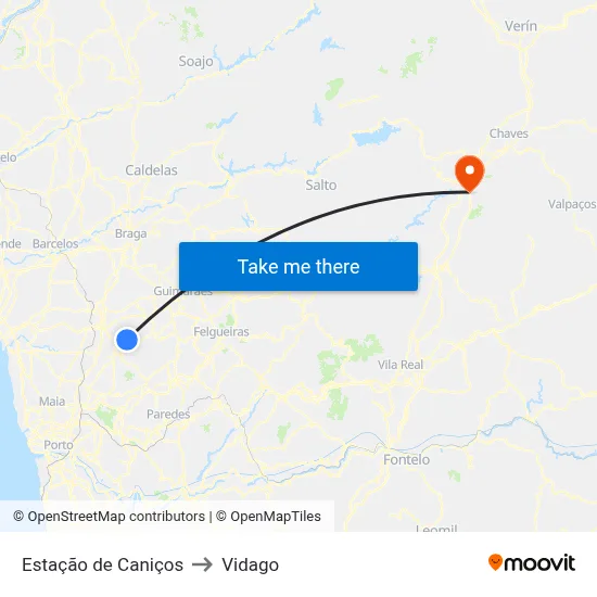 Estação de Caniços to Vidago map
