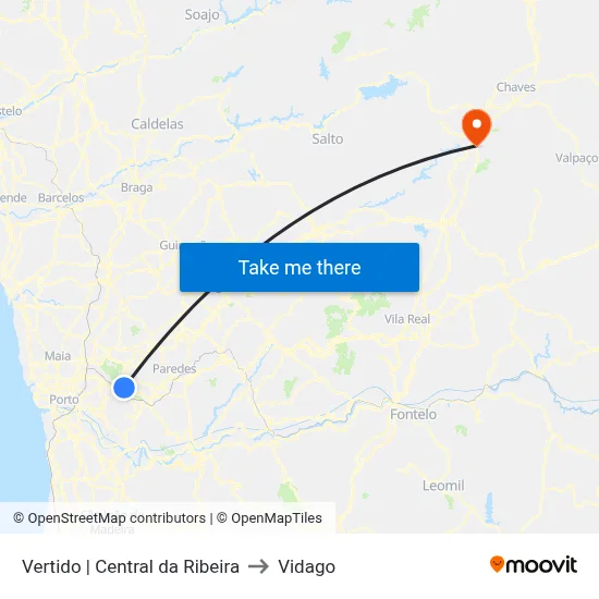 Vertido | Central da Ribeira to Vidago map