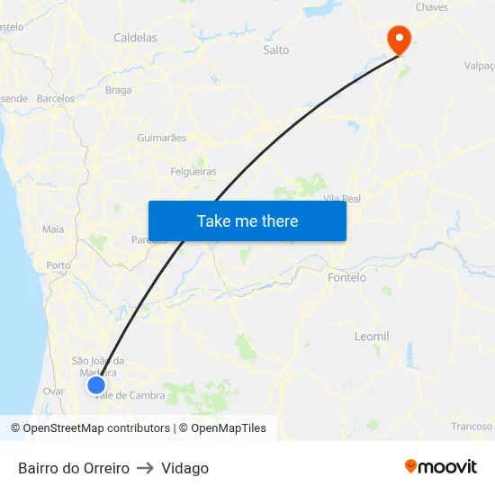 Bairro do Orreiro to Vidago map