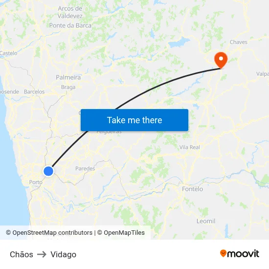 Chãos to Vidago map