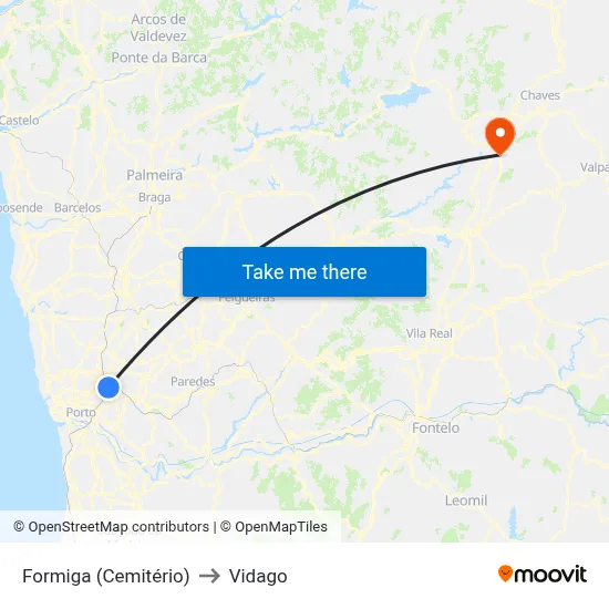 Formiga (Cemitério) to Vidago map