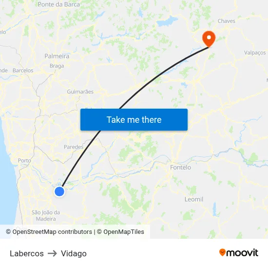 Labercos to Vidago map