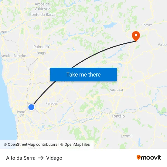 Alto da Serra to Vidago map