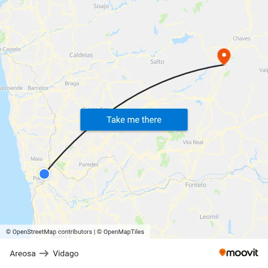 Areosa to Vidago map