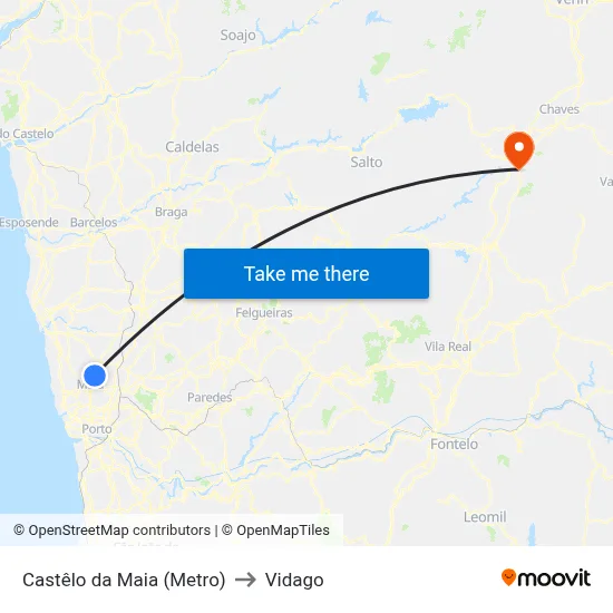 Castêlo da Maia (Metro) to Vidago map
