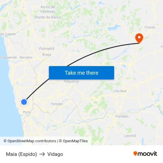 Maia (Espido) to Vidago map