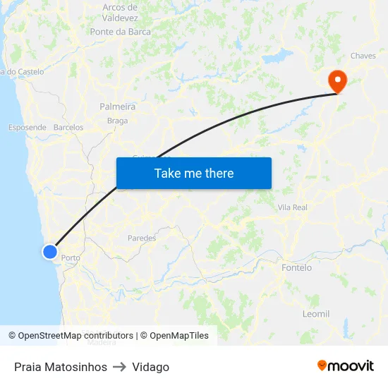 Praia Matosinhos to Vidago map