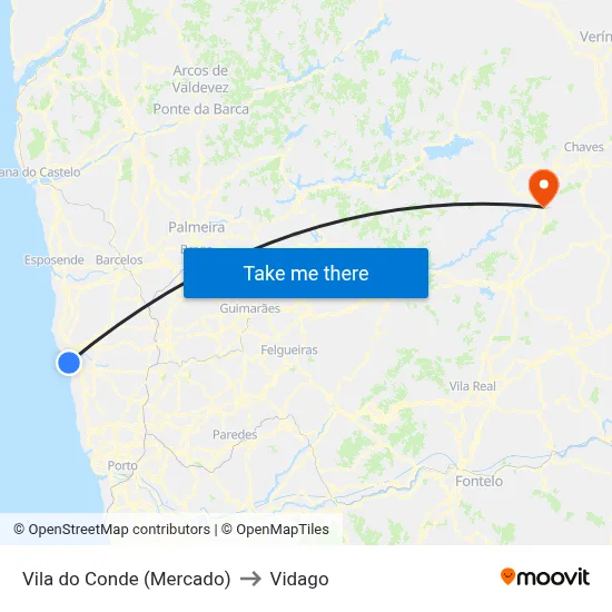 Vila do Conde (Mercado) to Vidago map