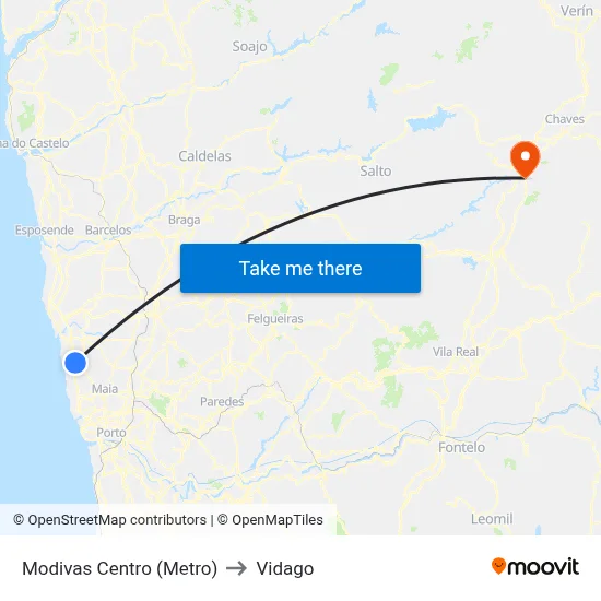 Modivas Centro (Metro) to Vidago map