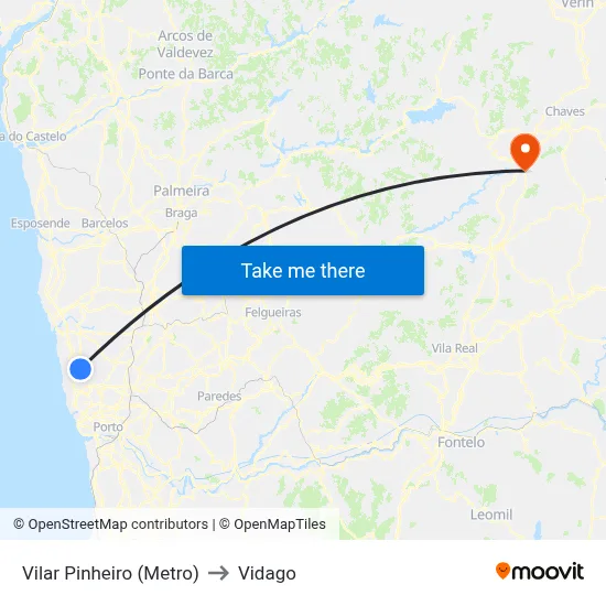 Vilar Pinheiro (Metro) to Vidago map