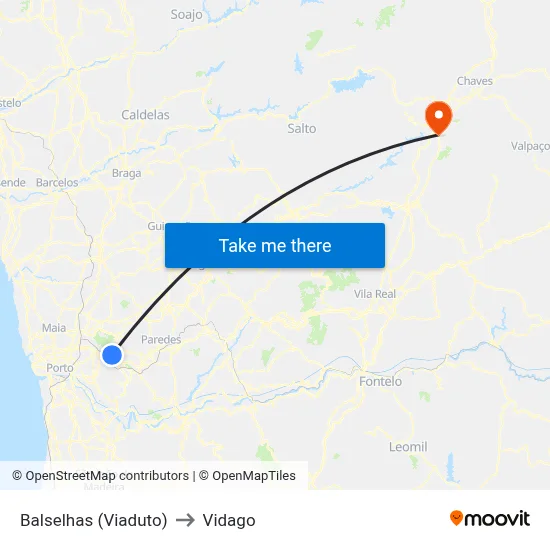 Balselhas (Viaduto) to Vidago map