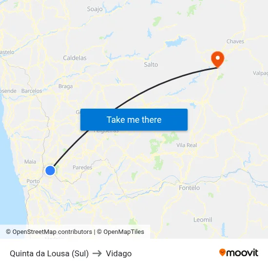 Quinta da Lousa (Sul) to Vidago map