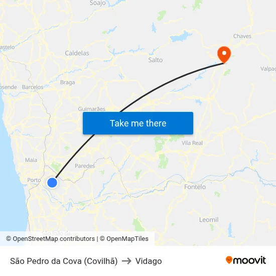 São Pedro da Cova (Covilhã) to Vidago map