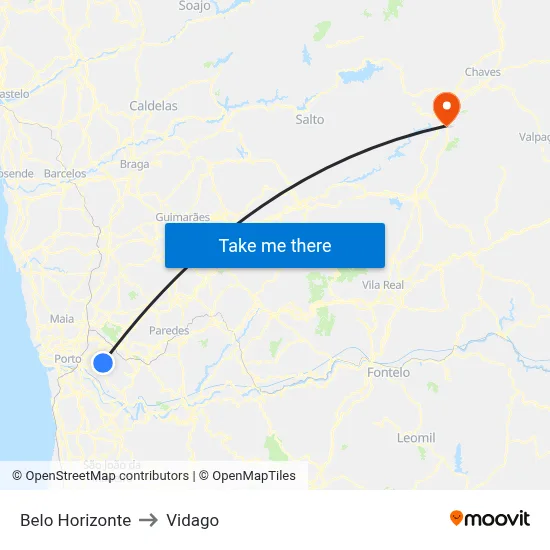 Belo Horizonte to Vidago map