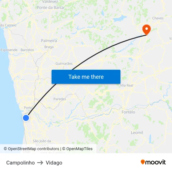 Campolinho to Vidago map
