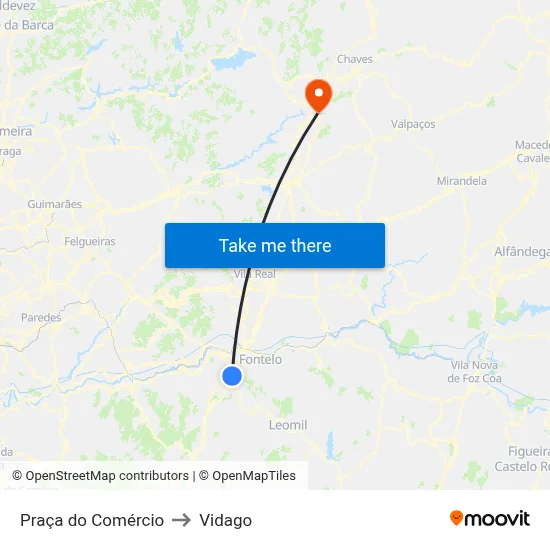 Praça do Comércio to Vidago map