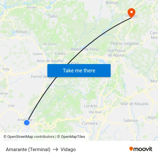 Amarante (Terminal) to Vidago map