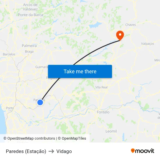 Paredes (Estação) to Vidago map