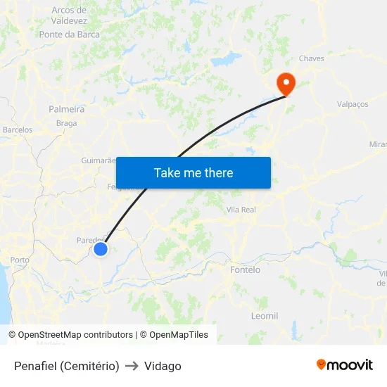 Penafiel (Cemitério) to Vidago map