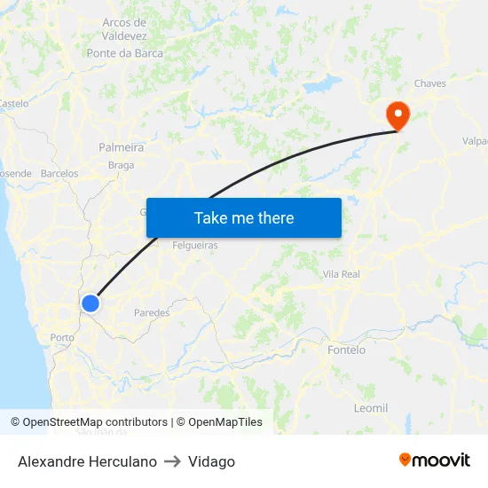 Alexandre Herculano to Vidago map