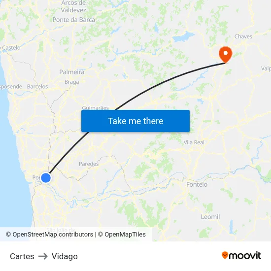 Cartes to Vidago map